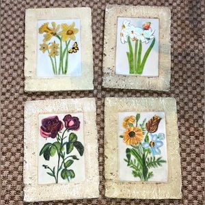 Shabby Chic rustic stoneware floral wall artwork